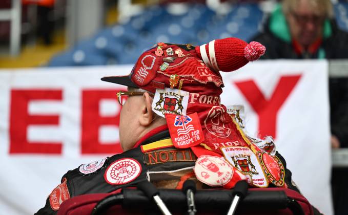 Nottingham Forest fan with patches on hat Burnley v Nottingham Forest, Premier League, Football, Turf Moor, Burnley, UK - 20 Sep 2025Burnley Turf Moor United Kingdom EDITORIAL USE ONLY No use with unauthorised audio, video, data, fixture lists, club league logos or live services. Online in-match use limited to 120 images, no video emulation. No use in betting, games or single club league player publications.  Copyright: xRichardxLee Shutterstockx 15487093j
