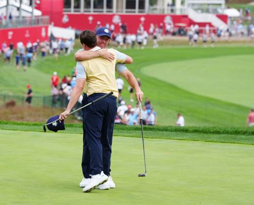 GOLF - Ryder Cup 2025 FARMINGDALE,NEW YORK,USA,24.SEP.25 - GOLF - Ryder Cup 2025, Bethpage Black Course, preview, practice round. Image shows Rory McIlroy (NIR EUR) and Matt Fitzpatrick (ENG EUR). GEPAxpictures xBrianxSpurlock