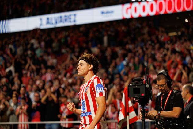 Julian Alvarez seen celebrating after scoring goal during LaLiga EA SPORTS 25 26 game between teams of Atletico de Madrid and Rayo Vallecano at Riyadh Air Metropolitano (Maciej Rogowski Ball Raw Images) Madrid Riyadh Air Metropolitano Spain Copyright: xMaciejxRogowskix maciejrogowski_atletico_rayo_2526-047