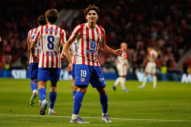 Julian Alvarez seen celebrating after scoring goal during LaLiga EA SPORTS 25 26 game between teams of Atletico de Madrid and Rayo Vallecano at Riyadh Air Metropolitano (Maciej Rogowski Ball Raw Images) Madrid Riyadh Air Metropolitano Spain Copyright: xMaciejxRogowskix maciejrogowski_atletico_rayo_2526-065