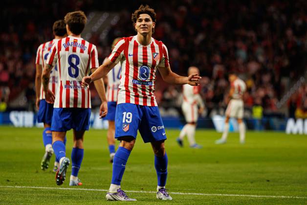 Julian Alvarez seen celebrating after scoring goal during LaLiga EA SPORTS 25 26 game between teams of Atletico de Madrid and Rayo Vallecano at Riyadh Air Metropolitano (Maciej Rogowski Ball Raw Images) Madrid Riyadh Air Metropolitano Spain Copyright: xMaciejxRogowskix maciejrogowski_atletico_rayo_2526-066