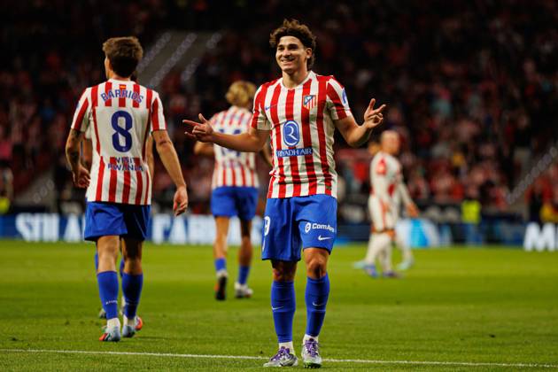 Julian Alvarez seen celebrating after scoring goal during LaLiga EA SPORTS 25 26 game between teams of Atletico de Madrid and Rayo Vallecano at Riyadh Air Metropolitano (Maciej Rogowski Ball Raw Images) Madrid Riyadh Air Metropolitano Spain Copyright: xMaciejxRogowskix maciejrogowski_atletico_rayo_2526-068