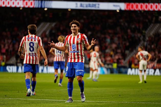 Julian Alvarez seen celebrating after scoring goal during LaLiga EA SPORTS 25 26 game between teams of Atletico de Madrid and Rayo Vallecano at Riyadh Air Metropolitano (Maciej Rogowski Ball Raw Images) Madrid Riyadh Air Metropolitano Spain Copyright: xMaciejxRogowskix maciejrogowski_atletico_rayo_2526-069