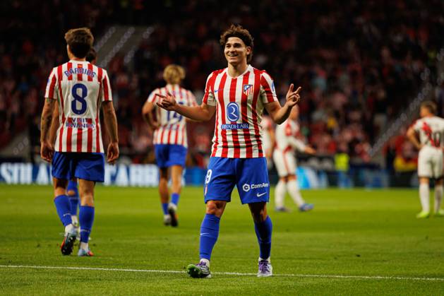 Julian Alvarez seen celebrating after scoring goal during LaLiga EA SPORTS 25 26 game between teams of Atletico de Madrid and Rayo Vallecano at Riyadh Air Metropolitano (Maciej Rogowski Ball Raw Images) Madrid Riyadh Air Metropolitano Spain Copyright: xMaciejxRogowskix maciejrogowski_atletico_rayo_2526-070