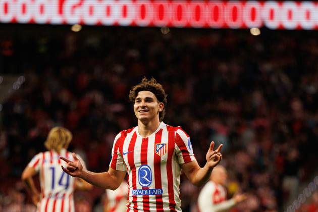 Julian Alvarez seen celebrating after scoring goal during LaLiga EA SPORTS 25 26 game between teams of Atletico de Madrid and Rayo Vallecano at Riyadh Air Metropolitano (Maciej Rogowski Ball Raw Images) Madrid Riyadh Air Metropolitano Spain Copyright: xMaciejxRogowskix maciejrogowski_atletico_rayo_2526-072