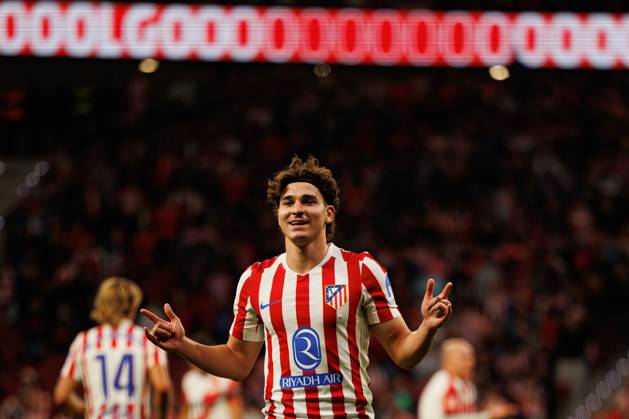 Julian Alvarez seen celebrating after scoring goal during LaLiga EA SPORTS 25 26 game between teams of Atletico de Madrid and Rayo Vallecano at Riyadh Air Metropolitano (Maciej Rogowski Ball Raw Images) Madrid Riyadh Air Metropolitano Spain Copyright: xMaciejxRogowskix maciejrogowski_atletico_rayo_2526-074