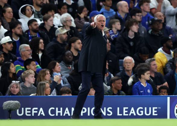 London, England, 30th September 2025. Jose Mourinho manager of Benfica during the Chelsea vs Benfica UEFA Champions League match at Stamford Bridge, London. Picture credit should read: David Klein Sportimage EDITORIAL USE ONLY. No use with unauthorised audio, video, data, fixture lists, club league logos or live services. Online in-match use limited to 120 images, no video emulation. No use in betting, games or single club league player publications. SPI_027_DK_Chelsea_Benfica SPI-4176-0027