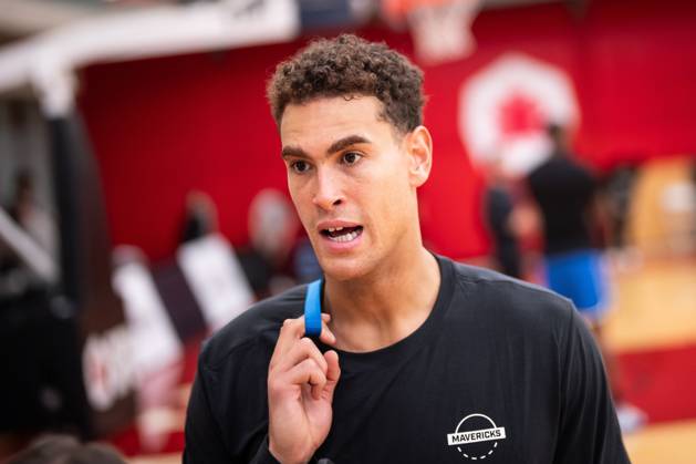 September 30, 2025, Vancouver, Bc, CANADA: Dallas Mavericks Dwight Powell speaks with a reporter after a training camp session at Simon Fraser University in Burnaby, B.C., Tuesday, Sept. 30, 2025. Canada News - September 30, 2025  - ZUMAc35_ 20250930_zaf_c35_128 Copyright: xEthanxCairnsx