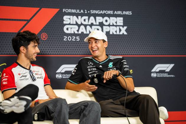 Formula 1 Singapore Airlines Singapore Grand Prix - Arrivals George Russell (Gbr) of Mercedes-AMG Petronas F1 Team 63 during the press conference, PK, Pressekonferenz on Thursday (Media Day) during Formula 1 Singapore Airlines Singapore Grand Prix 2025 at the Marina Bay Street Circuit on October 2, 2025 Photo by Antoine Lapeyre ABACAPRESS.COM Singapore Singapore Copyright: xLapeyrexAntoine ABACAx