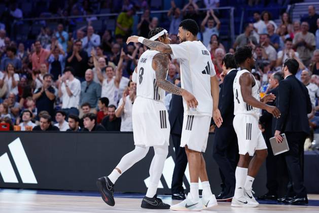 October 5, 2025, Madrid, Madrid, Spain: Chuma Okeke of Real Madrid celebrates the point during the Spanish League, Liga ACB Endesa, basketball match played between Real Madrid and Dreamland Gran Canaria at Movistar Arena on October 05, 2025, in Madrid, Spain. Madrid Spain - ZUMAa181 20251005_zaa_a181_035 Copyright: xDennisxAgyemanx
