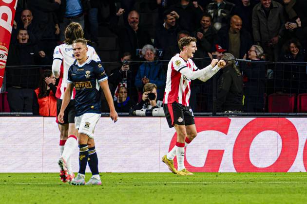 Guus Til of PSV Eindhoven celebrates after scoring his teams first goal PSV Eindhoven v Go Ahead Eagles, Eredivisie, PSV v Go Ahead Eagles, Philips Stadion, October 18, 2025, Eindhoven, Netherlands.