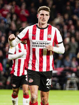 Guus Til of PSV Eindhoven celebrates after scoring his teams second goal PSV Eindhoven v Go Ahead Eagles, Eredivisie, PSV v Go Ahead Eagles, Philips Stadion, October 18, 2025, Eindhoven, Netherlands.