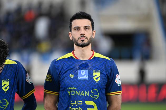 Saudi Pro League match between Al Al Okhdood and Al Hazm at Prince Hathloul bin Abdulaziz Sports City Stadium NAJRAN , SAUDI ARABIA - OCTOBER 18: Omar Al Somah during the Saudi Pro League match between Al Al Okhdood and Al Hazm at Prince Hathloul bin Abdulaziz Sports City Stadium on October 18, 2025 in Najran, Saudi Arabia. najran