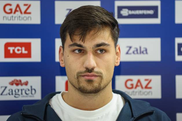 press conference, PK, Pressekonferenz of HC Zagreb Player of HC Zagreb Davor Gavric speaks on a press conference ahead of the round 6 of the Machinseeker EHF Champions League on October 20, 2025 in Zagreb, Croatia. HC Zagreb will play against the Hungarian OTP Pick Szeged at the Arena Zagreb on October 22.  GoranxStanzl PIXSELL