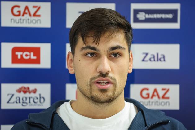 press conference, PK, Pressekonferenz of HC Zagreb Player of HC Zagreb Davor Gavric speaks on a press conference ahead of the round 6 of the Machinseeker EHF Champions League on October 20, 2025 in Zagreb, Croatia. HC Zagreb will play against the Hungarian OTP Pick Szeged at the Arena Zagreb on October 22.  GoranxStanzl PIXSELL