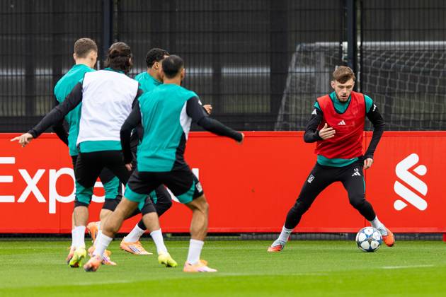 Football - UEFA Champions League - Eintracht Frankfurt v Liverpool FC LIVERPOOL, ENGLAND - Tuesday, October 21, 2025: Liverpool s Conor Bradley during a training session at the AXA Training Centre ahead of the UEFA Champions League match between Eintracht Frankfurt and Liverpool FC. (Photo by Jessica Hornby Propaganda) Copyright: xDavidxRawcliffex P2025-10-21-LFC-Training-Frankfurt-31