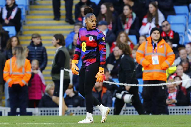 England v Brazil, Manchester, UK - 25 October 2025 Khiara Keating Goalkeeper of England warms up before kick off in the Women™s International Friendly, Länderspiel, Nationalmannschaft match between England and Brazil at The Etihad Stadium on 25 October 2025 in Manchester, England (Photo by Steve Taylor PPAUK) Manchester The Etihad Stadium Greater Manchester England Copyright: xStevexTaylor PPAUKx PPA-225667