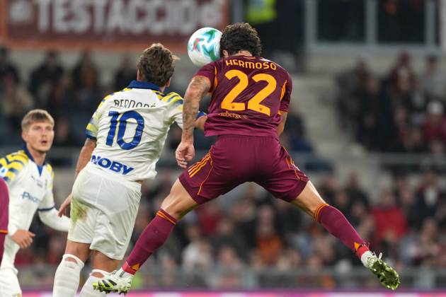 Mario Hermoso of AS Roma scores the goal of 1-0 during the Serie A 2025 2026 football match between AS Roma and Parma Calcio 1913 at Stadio Olimpico in Rome (Italy), October 29, 2025. antoniettaxbaldassarre