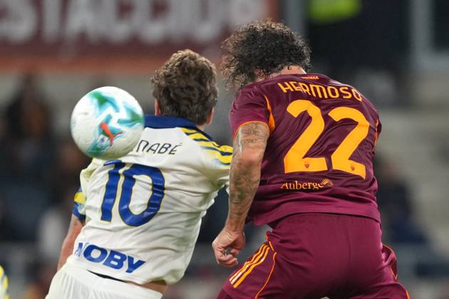Mario Hermoso of AS Roma scores the goal of 1-0 during the Serie A 2025 2026 football match between AS Roma and Parma Calcio 1913 at Stadio Olimpico in Rome (Italy), October 29, 2025. antoniettaxbaldassarre