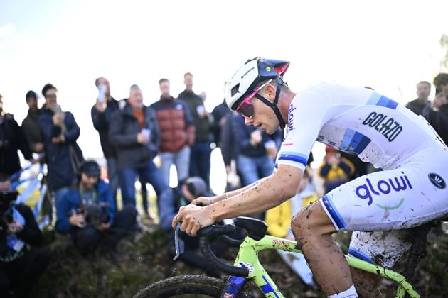Belgian Thibau Nys pictured in action during the men elite race of the Koppenbergcross, the first race (out of eight) of the X2O Badkamers trophy cyclocross competition, in Melden, Oudenaarde, on Saturday 01 November 2025. JASPERxJACOBS  x138618656x
