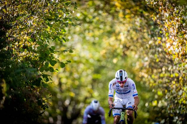Belgian Thibau Nys pictured in action during the men elite race of the Koppenbergcross, the first race (out of eight) of the X2O Badkamers trophy cyclocross competition, in Melden, Oudenaarde, on Saturday 01 November 2025. JASPERxJACOBS  x138630052x