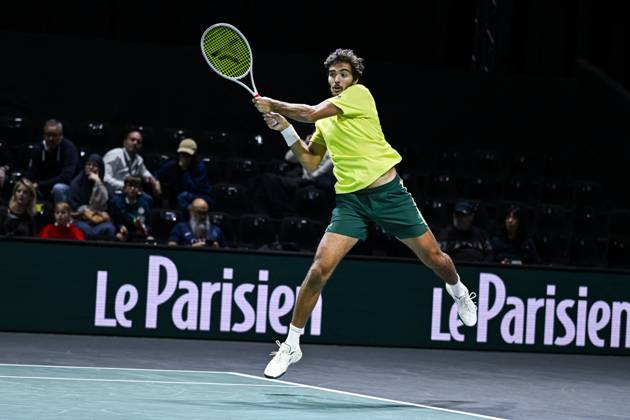 Rolex Paris Masters day 5 Francisco Cabral and Lucas Miedler during a doubles match the Rolex Paris Masters 1000 ATP, Tennis Herren tennis tournament at the La Defense Arena on October 31, 2025 in Paris, France. Photo by Victor Joly ABACAPRESS.COM Paris France Copyright: xJolyxVictor ABACAx