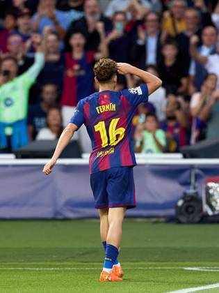 October 21, 2025, Barcelona, Barcelona, Spain: Fermin Lopez of FC Barcelona, Barca celebrates a goal during the UEFA Champions League match between FC Barcelona v Olympiakos Piraeus at the Lluis Companys Olympic Stadium on October 21, 2025 in Barcelona Spain. Barcelona Spain - ZUMAr232 20251021_zsp_r232_053 Copyright: xDavidxRamirezx