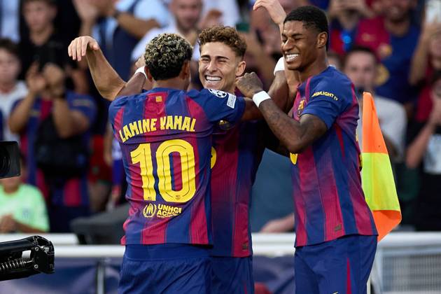 October 21, 2025, Barcelona, Barcelona, Spain: Fermin Lopez of FC Barcelona, Barca celebrates a goal during the UEFA Champions League match between FC Barcelona v Olympiakos Piraeus at the Lluis Companys Olympic Stadium on October 21, 2025 in Barcelona Spain. Barcelona Spain - ZUMAr232 20251021_zsp_r232_055 Copyright: xDavidxRamirezx