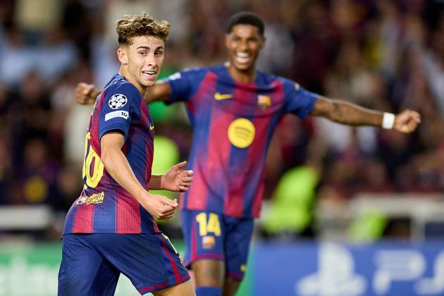 October 21, 2025, Barcelona, Barcelona, Spain: Fermin Lopez of FC Barcelona, Barca celebrates a goal during the UEFA Champions League match between FC Barcelona v Olympiakos Piraeus at the Lluis Companys Olympic Stadium on October 21, 2025 in Barcelona Spain. Barcelona Spain - ZUMAr232 20251021_zsp_r232_087 Copyright: xDavidxRamirezx