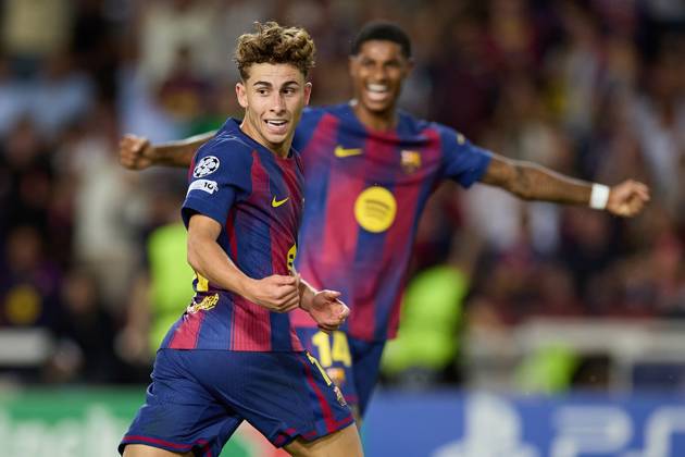 October 21, 2025, Barcelona, Barcelona, Spain: Fermin Lopez of FC Barcelona, Barca celebrates a goal during the UEFA Champions League match between FC Barcelona v Olympiakos Piraeus at the Lluis Companys Olympic Stadium on October 21, 2025 in Barcelona Spain. Barcelona Spain - ZUMAr232 20251021_zsp_r232_088 Copyright: xDavidxRamirezx