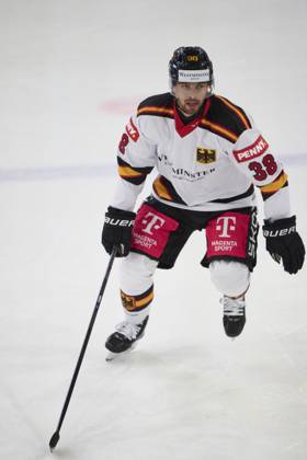 Fabio Wagner of Germany at the match GERMANY - LATVIA 4-1 DEB Ice hockey, Eishockey DEUTSCHLAND CUP in Landshut, Germany, November 6, 2025, Season 2025 2026.