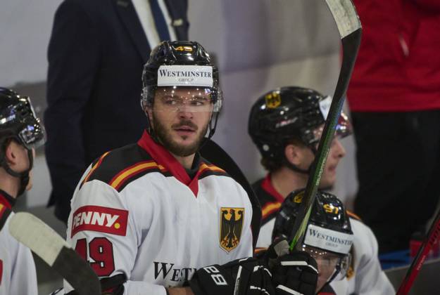 Lukas Kälble, Kaelble of Germany at the match GERMANY - LATVIA 4-1 DEB Ice hockey, Eishockey DEUTSCHLAND CUP in Landshut, Germany, November 6, 2025, Season 2025 2026.