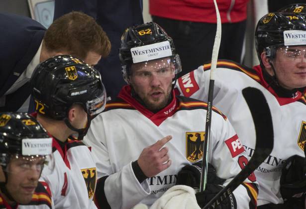 Parker Tuomie of Germany at the match GERMANY - LATVIA 4-1 DEB Ice hockey, Eishockey DEUTSCHLAND CUP in Landshut, Germany, November 6, 2025, Season 2025 2026.