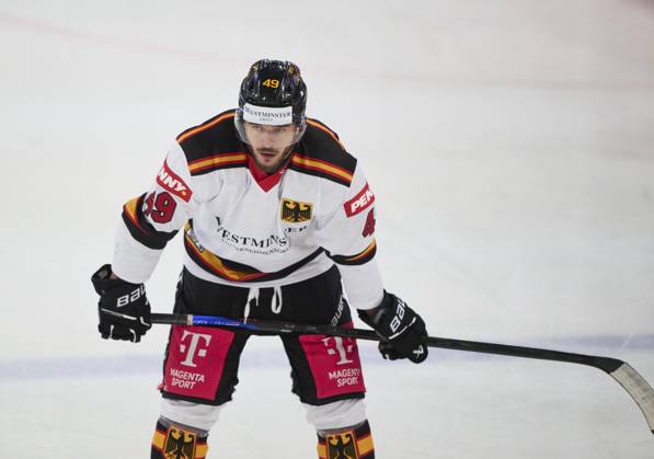 Lukas Kälble, Kaelble of Germany at the match GERMANY - LATVIA 4-1 DEB Ice hockey, Eishockey DEUTSCHLAND CUP in Landshut, Germany, November 6, 2025, Season 2025 2026.