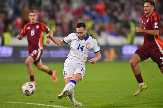 SERBIA vs LATVIA ANDRIJA ZIVKOVIC football Serbia vs Latvia FIFA World Cup, WM, Weltmeisterschaft, Fussball qualification match at Dubocica stadiuim , Leskovac 16.11.2025 Foto: FOOTBALL, SERBIA, LATVIA, FIFA WORLD CUP QUALIFICATIONS MATCH Leskovac Dubocica stadium Serbia Copyright: xMarkoxMetlas xMNxPressx