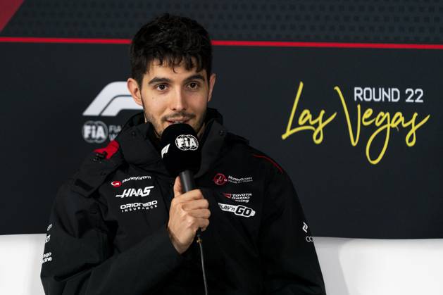 French Formula One driver Esteban Ocon of Haas F1 Team answers a question at a press conference, PK, Pressekonferenz during the Formula One Las Vegas Grand Prix at the Las Vegas Strip Circuit in Las Vegas on Wednesday, November 19, 2025. LAS2025111905 GREGxNASH