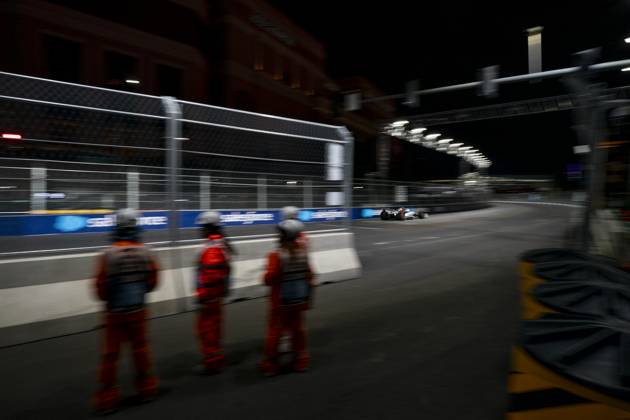 French Formula One driver Esteban Ocon of Haas F1 Team in action during the first free practice session of the Formula One Las Vegas Grand Prix at the Las Vegas Strip Circuit in Las Vegas on Thursday, November 20, 2025. LAS2025112033 GREGxNASH