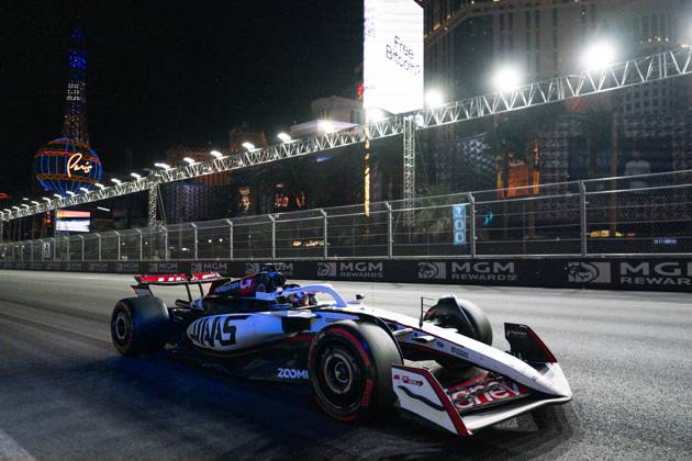 French Formula One driver Esteban Ocon of Haas F1 Team in action during the third free practice session of the Formula One Las Vegas Grand Prix at the Las Vegas Strip Circuit in Las Vegas on Friday, November 21, 2025. LAS2025112128 GREGxNASH