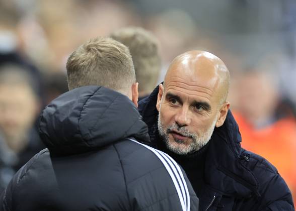 Newcastle United v Manchester City Premier League Eddie Howe Newcastle United Manager (left) with Pep Guardiola Manchester City Manager during the Premier League match at St. James s Park, Newcastle UK Newspapers OUT Copyright: xFredxPalmerx FIL-22535-0076