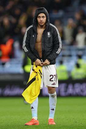 Birmingham, England, 27th November 2025. Morgan Rogers of Aston Villa celebrates the win during the Aston Villa vs Young Boys UEFA Europa League match at Villa Park, Birmingham. Picture credit should read: James Baylis Sportimage EDITORIAL USE ONLY. No use with unauthorised audio, video, data, fixture lists, club league logos or live services. Online in-match use limited to 120 images, no video emulation. No use in betting, games or single club league player publications. SPI_046_JB_Villa_YoungBoys SPI-4329-0043