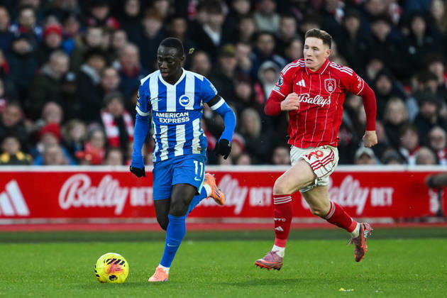 Nottingham, England, 30th November 2025. b11 makes a break with the ball during the Nottingham Forest vs Brighton and Hove Albion Premier League match at the City Ground, Nottingham. Picture credit should read: Craig Thomas Sportimage EDITORIAL USE ONLY. No use with unauthorised audio, video, data, fixture lists, club league logos or live services. Online in-match use limited to 120 images, no video emulation. No use in betting, games or single club league player publications. SPI_054_CT_Nottingham_Forest_vs_Brighton_and_Hove_Albion SPI-4337-0065