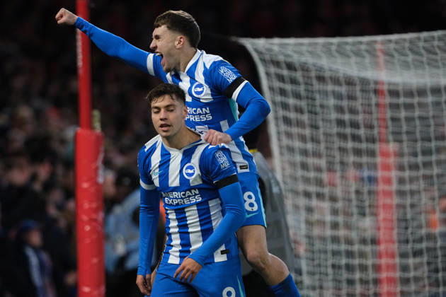 Stefanos Tzimas of Brighton & Hove Albion celebrates his goal in the 88th minute 0-2 during the Premier league football match between Nottingham Forest and Brighton Hove Albion at City Ground in Nottingham. Copyright: xPaulxBonser SportsxPressxPhotox Sportspressphoto_SPR67906