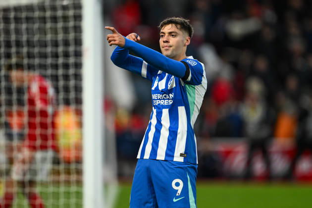 Nottingham, England, 30th November 2025. Stefanos Tzimas of Brightoncelebrates his goal to make it 0-2during the Nottingham Forest vs Brighton and Hove Albion Premier League match at the City Ground, Nottingham. Picture credit should read: Craig Thomas Sportimage EDITORIAL USE ONLY. No use with unauthorised audio, video, data, fixture lists, club league logos or live services. Online in-match use limited to 120 images, no video emulation. No use in betting, games or single club league player publications. SPI_062_CT_Nottingham_Forest_vs_Brighton_and_Hove_Albion SPI-4337-0073