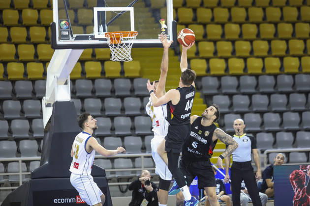 FIBA World Cup Qualifiers : Cyprus vs Germany DAVID KRAMER of Germany shots the ball. Cyprus plays vs Germany for the Group E of the FIBA Basketball World Cup European Qualifiers, at Spyros Kyprianou Arena, Limassol, Cyprus, on Dec. 1, 2025.. Cyprus plays vs Germany for the Group E of the FIBA Basketball World Cup European Qualifiers, at Spyros Kyprianou Arena, Limassol, Cyprus, on Dec. 1, 2025. Limassol Cyprus Copyright: xKOSTASxPIKOULASx