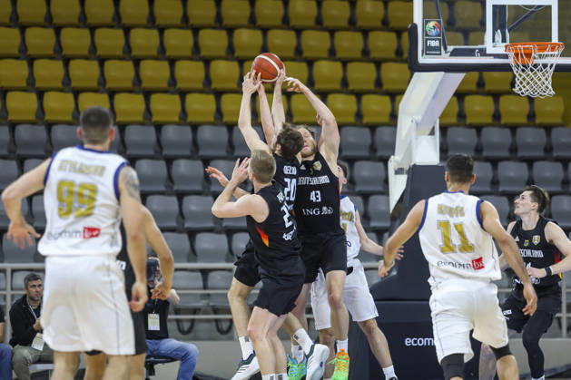 FIBA World Cup Qualifiers : Cyprus vs Germany CHRISTIAN SENGFELDER of Germany and MALTE DELOW of Germany try to take a rebound. Cyprus plays vs Germany for the Group E of the FIBA Basketball World Cup European Qualifiers, at Spyros Kyprianou Arena, Limassol, Cyprus, on Dec. 1, 2025. Limassol Cyprus Copyright: xKOSTASxPIKOULASx