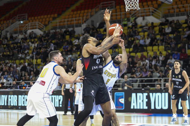 FIBA World Cup Qualifiers : Cyprus vs Germany NORRIS AGBAKOKO of Germany wins a foul from SIMON MICHAIL of Cyprus. Cyprus plays vs Germany for the Group E of the FIBA Basketball World Cup European Qualifiers, at Spyros Kyprianou Arena, Limassol, Cyprus, on Dec. 1, 2025. Limassol Cyprus Copyright: xKOSTASxPIKOULASx