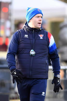 Soccer European Championship Qualification U19 Juniors Germany Faroe Islands on 29 11 2025 at Sportschule Wedau in Duisburg Sigtor Petersen Coach Faroe Islands DFB regulations prohibit any use of photographs as image sequences and or quasi video Nordrhein Westfalen Germany