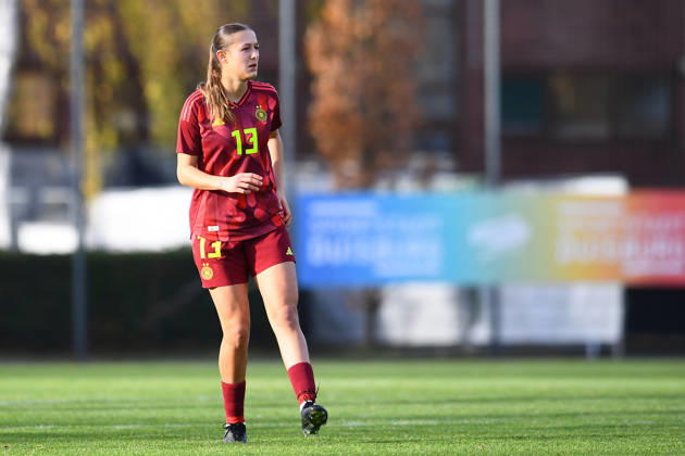 Soccer European Championship Qualification U19 Juniors Germany Faroe Islands on 29 11 2025 at the Sportschule Wedau in Duisburg Svenja Vöhringer Germany DFB regulations prohibit any use of photographs as image sequences and or quasi video Nordrhein Westfalen Germany