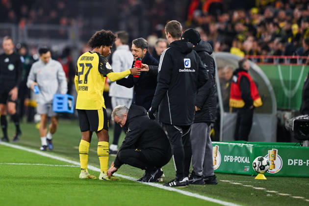 02 12 2025, Football, DFB Cup, Round of 16, Borussia Dortmund Bayer Leverkusen, Karim Adeyemi Borussia Dortmund , Coach Niko Kovac Borussia Dortmund xRHR PHOTO TKx Copyright: RHR-FOTOx RHR-FOTO TK