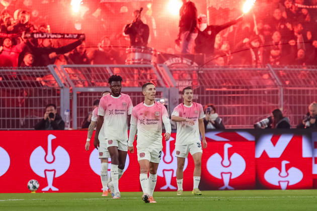 Goal celebration to 1 0 for Bayer Leverkusen by Ibrahim Maza Bayer Leverkusen GER, Borussia Dortmund vs Bayer Leverkusen, Football, DFB Pokal, Round of 16, Season 2025 2026, 02 12 2025 DFL REGULATES PROHIBIT ANY USE OF PHOTOGRAPHS AS IMAGE SEQUENCES AND OR QUASI VIDEO GER, Borussia Dortmund vs Bayer Leverkusen, Football, DFB Pokal, Round of 16, Season 2025 2026, 02 12 2025 Dortmund Copyright: xEibner-Pressefoto FrankxZeisingx EP_FZG
